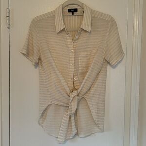 Theory button down front tie shirt